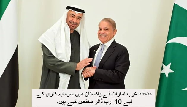 متحدہ عرب امارات نے پاکستان میں سرمایہ کاری کے لیے 10 ارب ڈالر مختص کیے ہیں۔